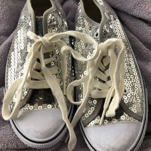 Silver-sequined sneakers